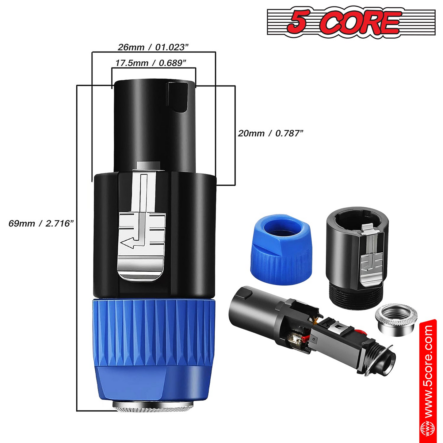 5 Core Speakon Adapter Audio Jack Male Audio Pin Professional Speaker Adapter Connector