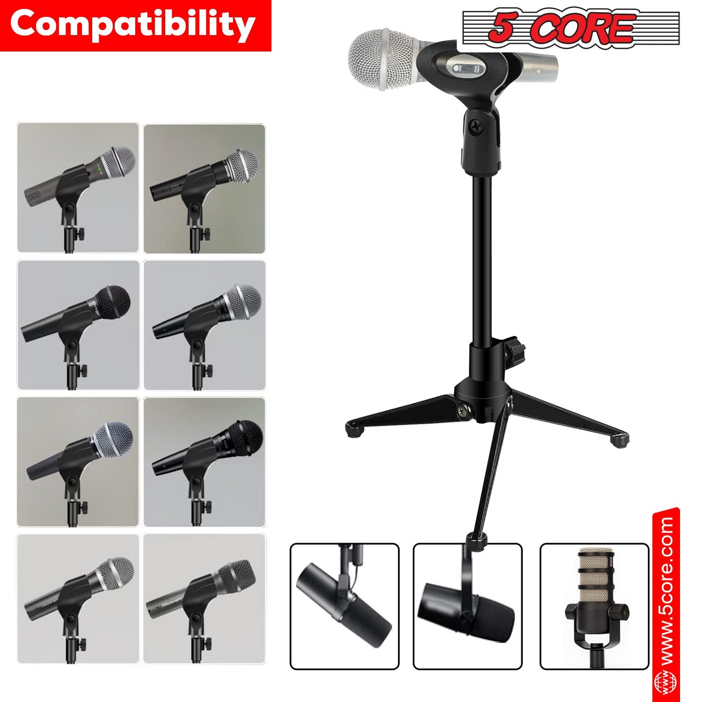 5Core Tripod Desktop Mic Stand Universal Desk Microphone Holder Table Top Stands