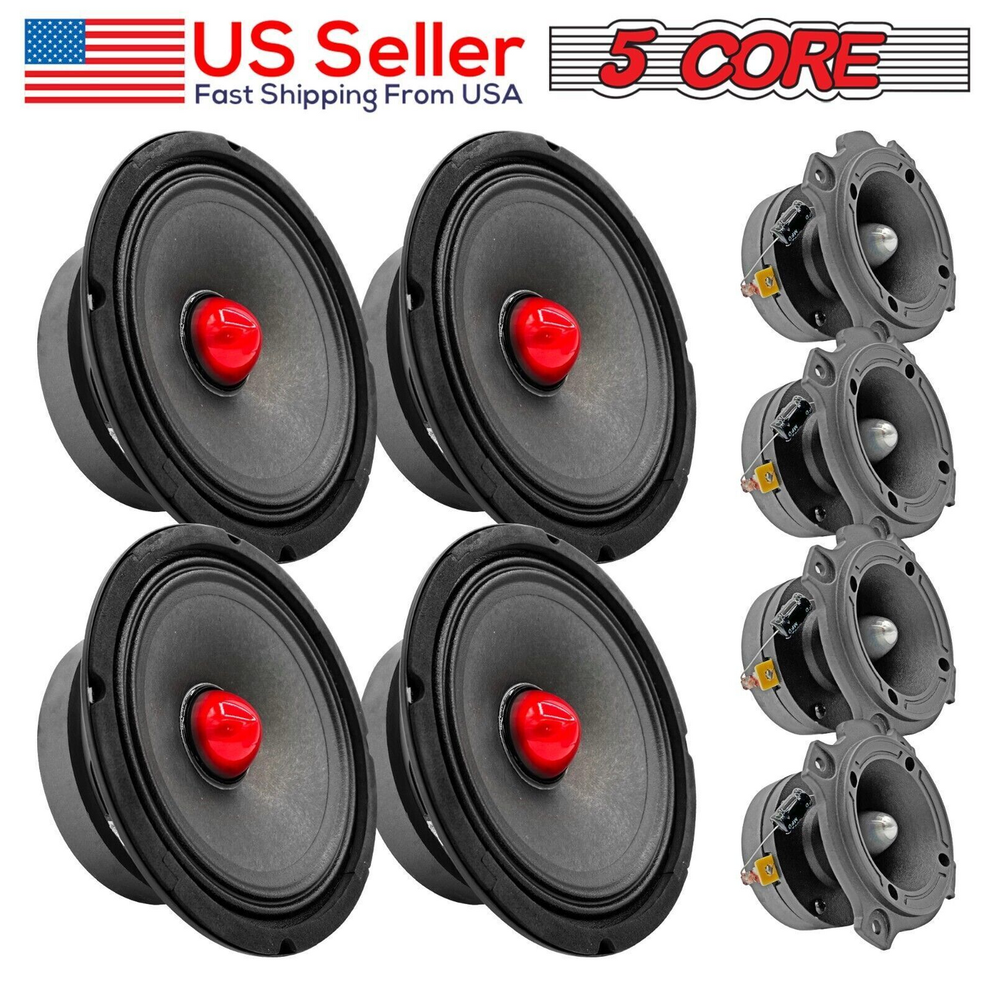 5Core 6.5 Inch Midrange Speaker + tweeter Combo  500W PMPO 8Ohm Subwoofer 300W PMPO Tweeters