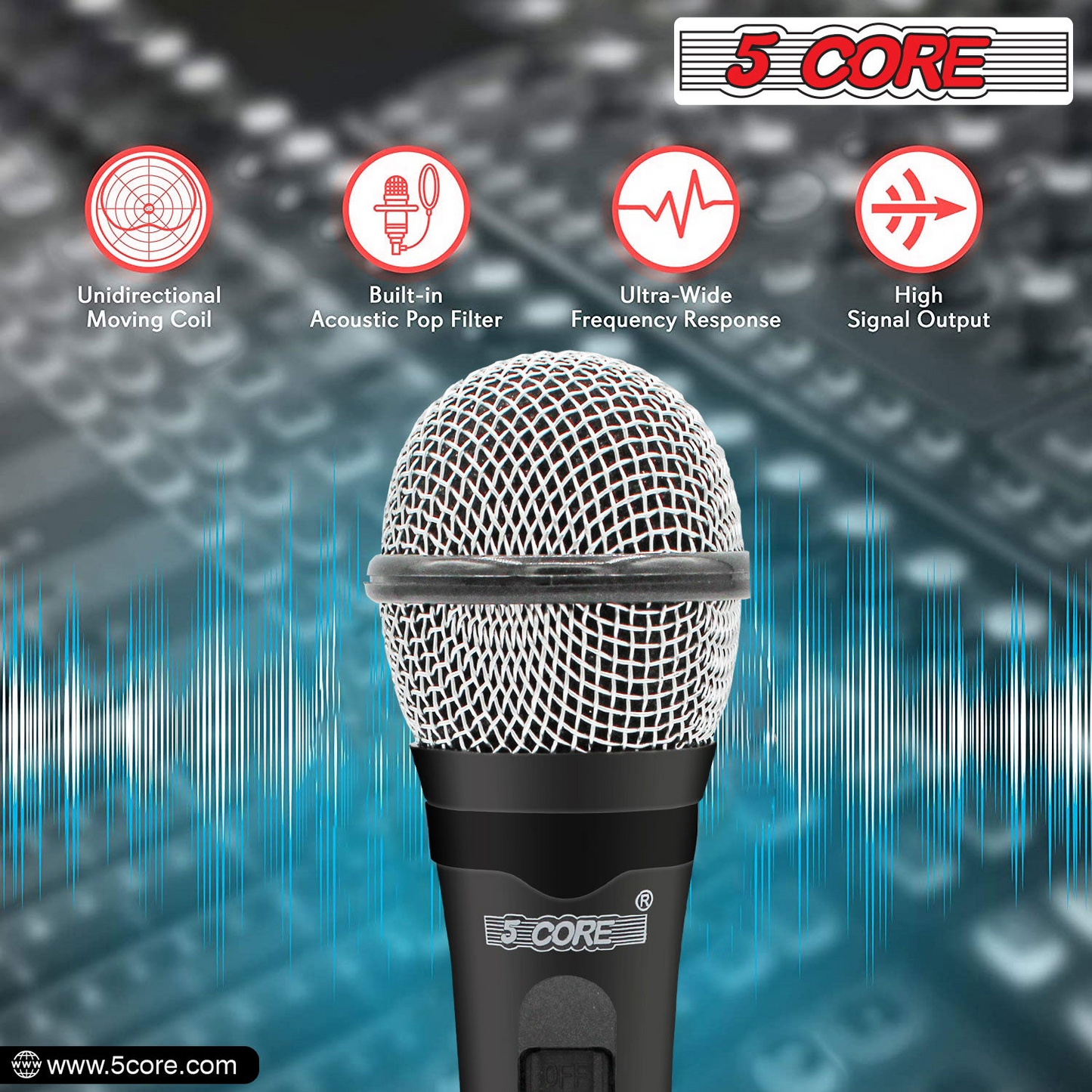 5Core XLR Microphone Dynamic Mic Karaoke Singing Studio Mics Handheld Microfono