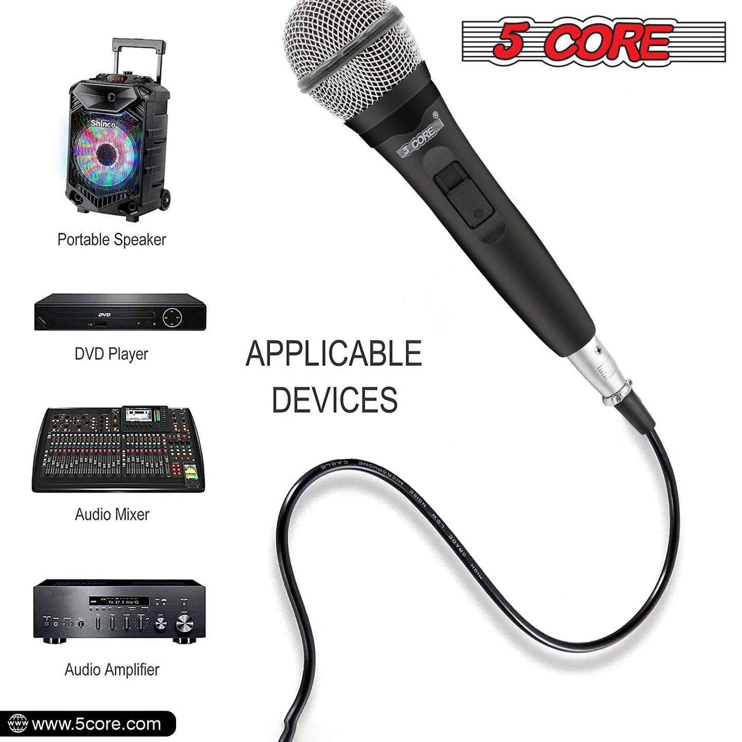 5Core XLR Microphone Dynamic Mic Karaoke Singing Studio Mics Handheld Microfono