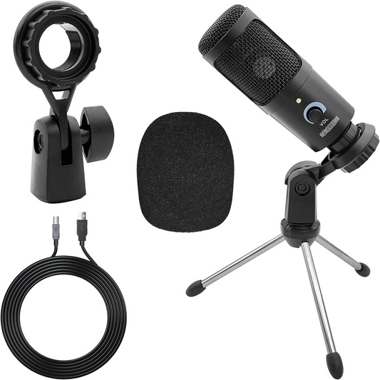 5Core Recording Microphone Podcast Bundle w Condenser Mic Desk Stand Foam Cover Shock Mount