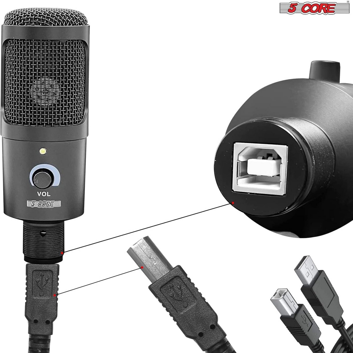 5Core Recording Microphone Podcast Bundle w Condenser Mic Desk Stand Foam Cover Shock Mount