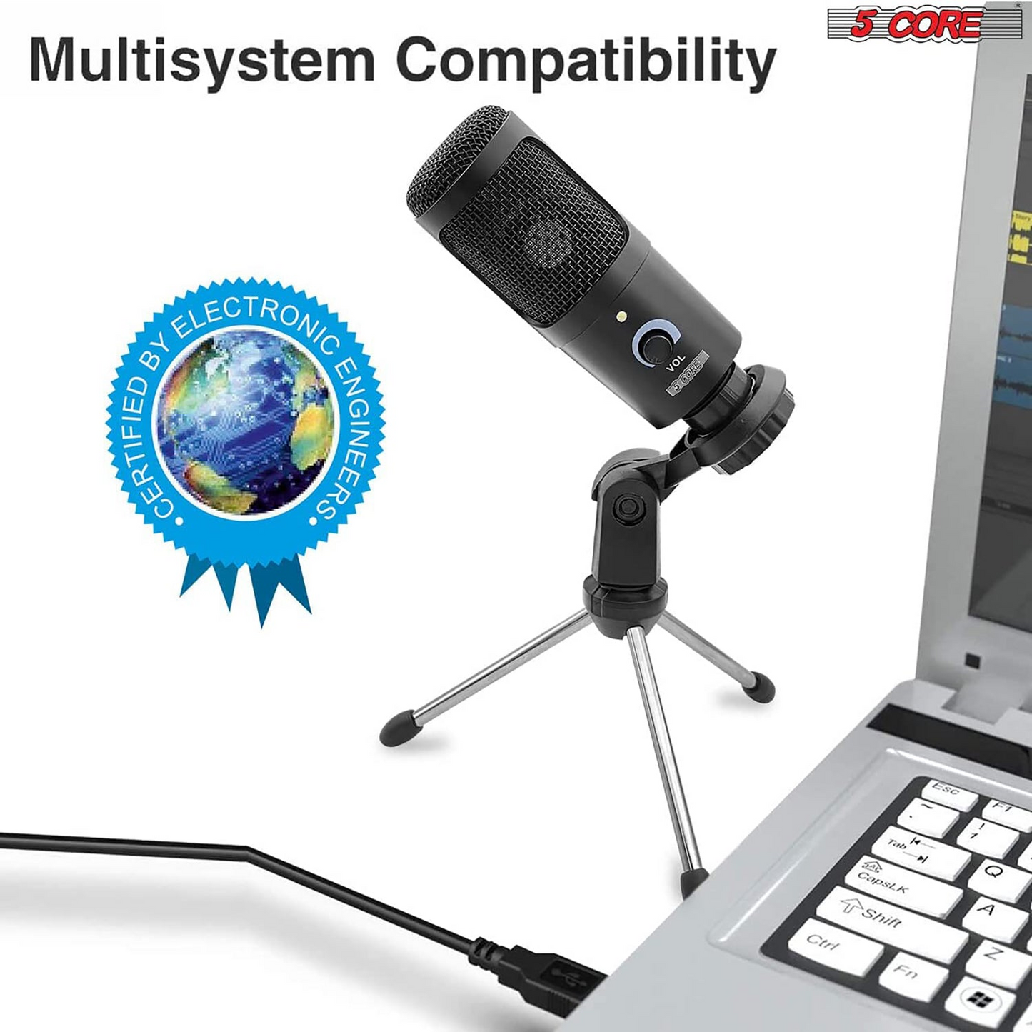 5Core Recording Microphone Podcast Bundle w Condenser Mic Desk Stand Foam Cover Shock Mount