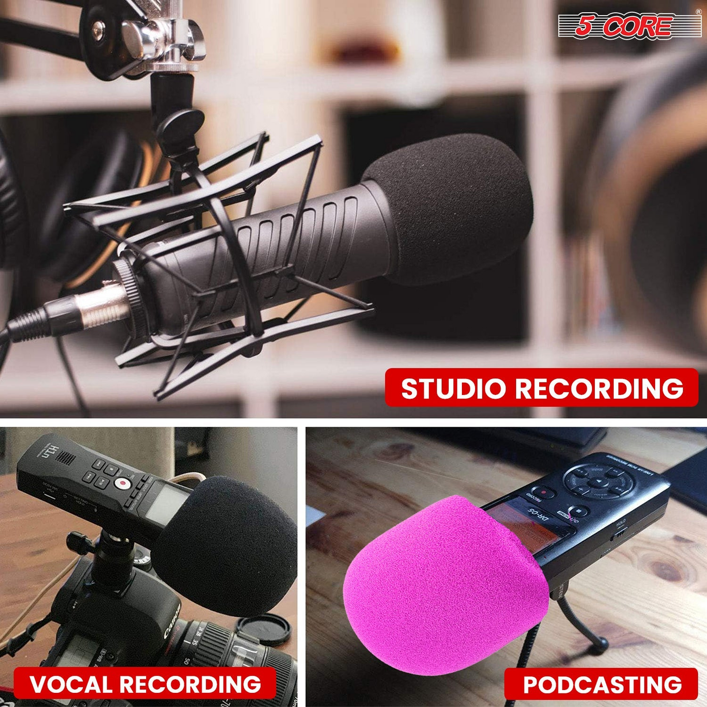 5Core Microphone Cover Soft Foam Mic Windscreen Windproof Sponge for Handheld Mic