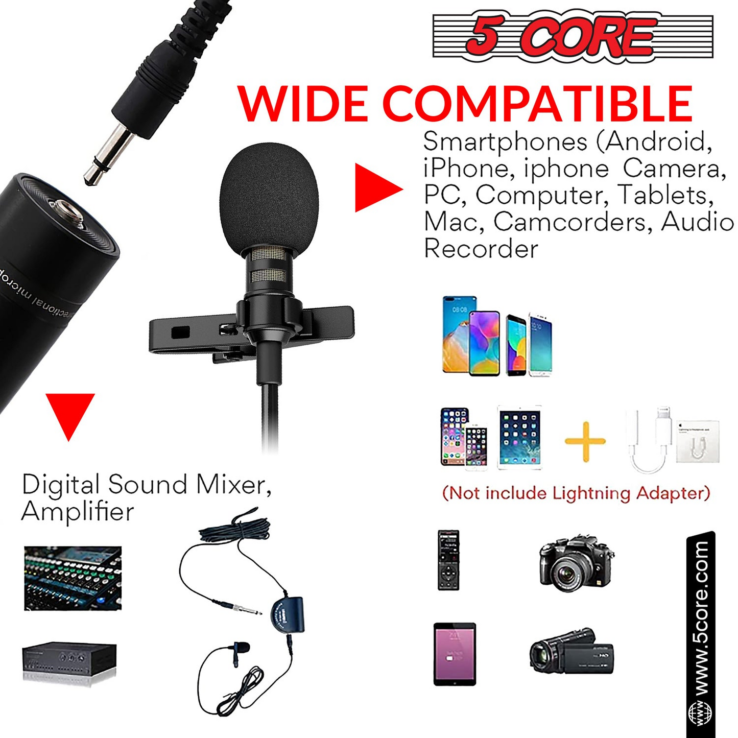 5Core Lavalier Microphone Professional Tiny Shirt Clip On Lapel Mic Mini Wearable Microfono