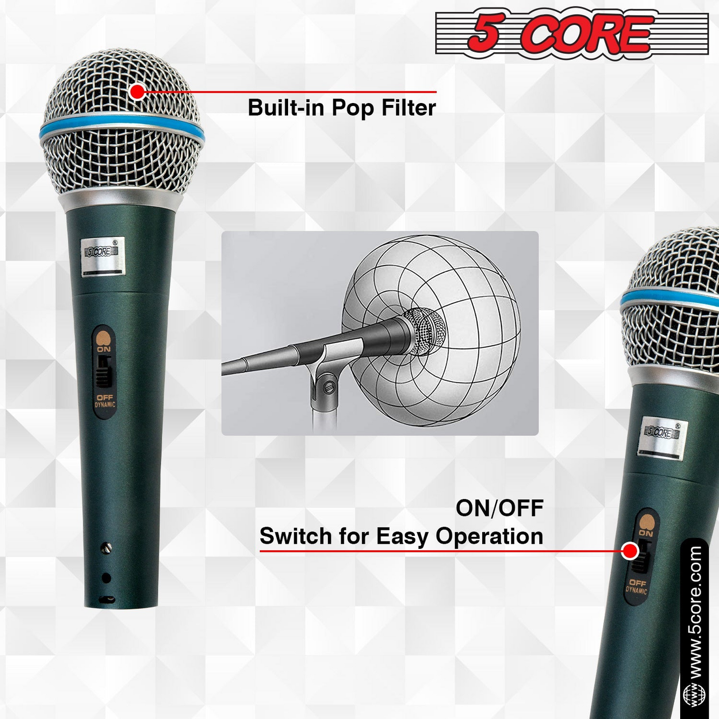 5Core XLR Microphone Dynamic Mic Karaoke Singing Studio Mics Handheld Microfono