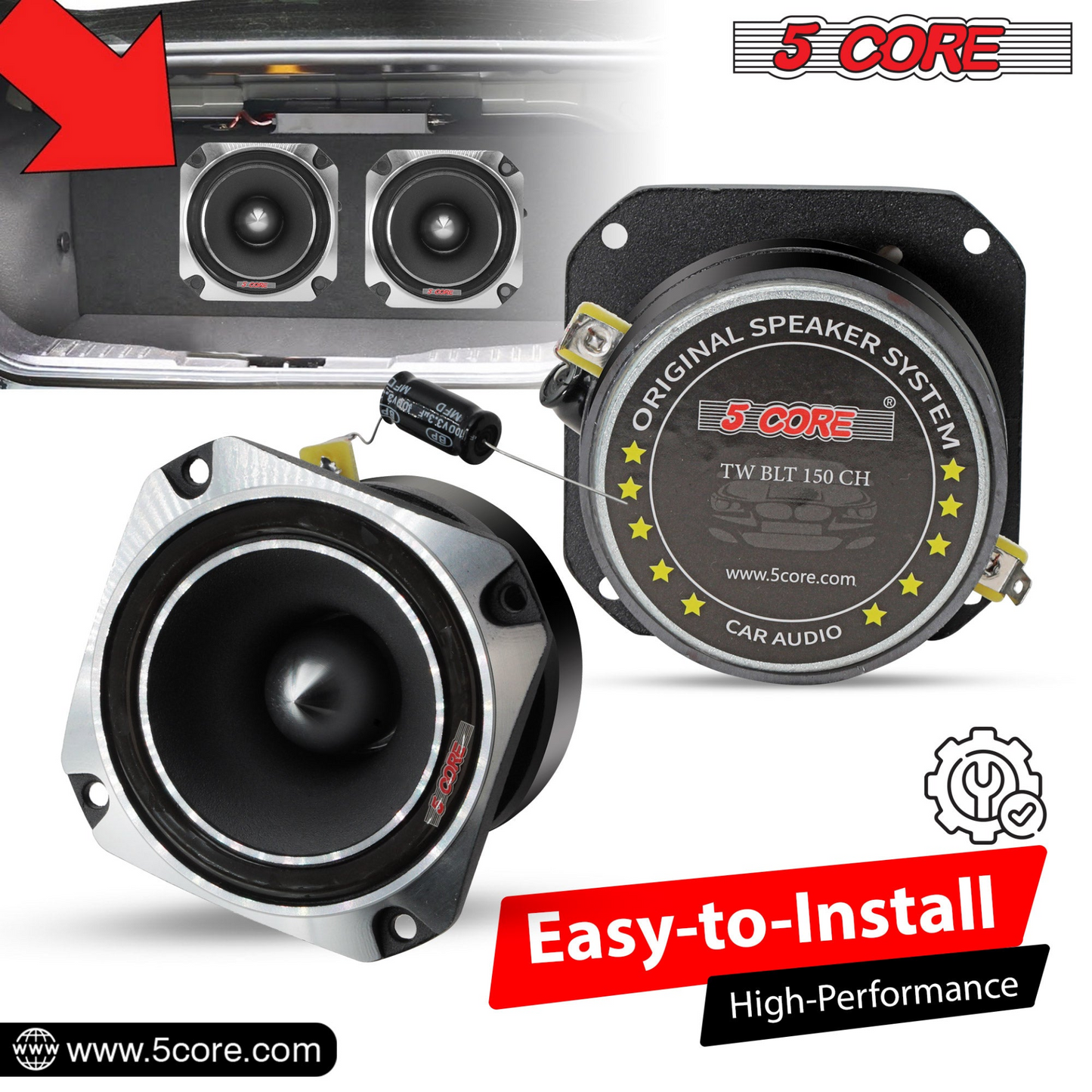 5Core Tweeters Speakers Car Audio Pair 600W Peak 3.5 Inch Super Tweeter Bullet