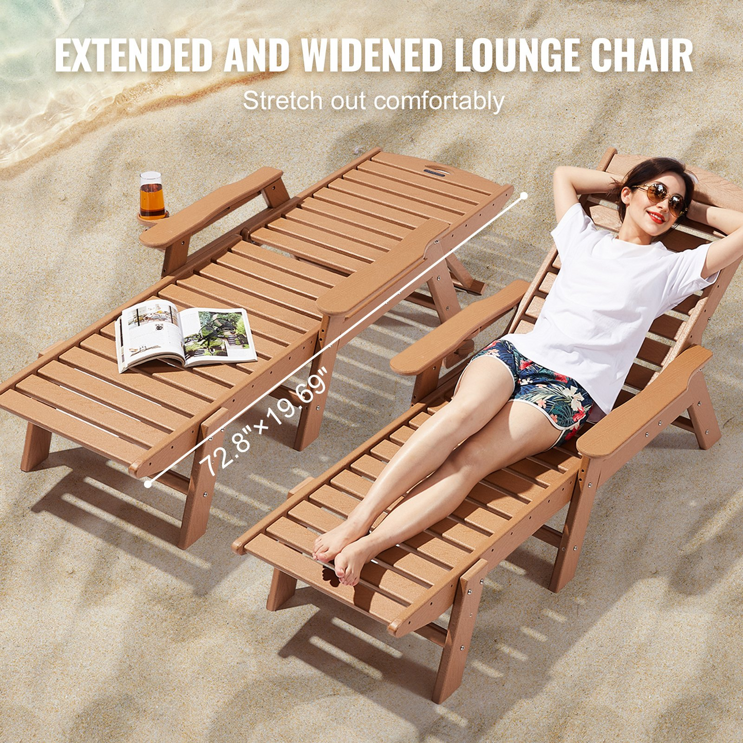 VEVOR Outdoor Chaise Lounge Chair Adjustable Patio Reclining Bench Lounger Brown