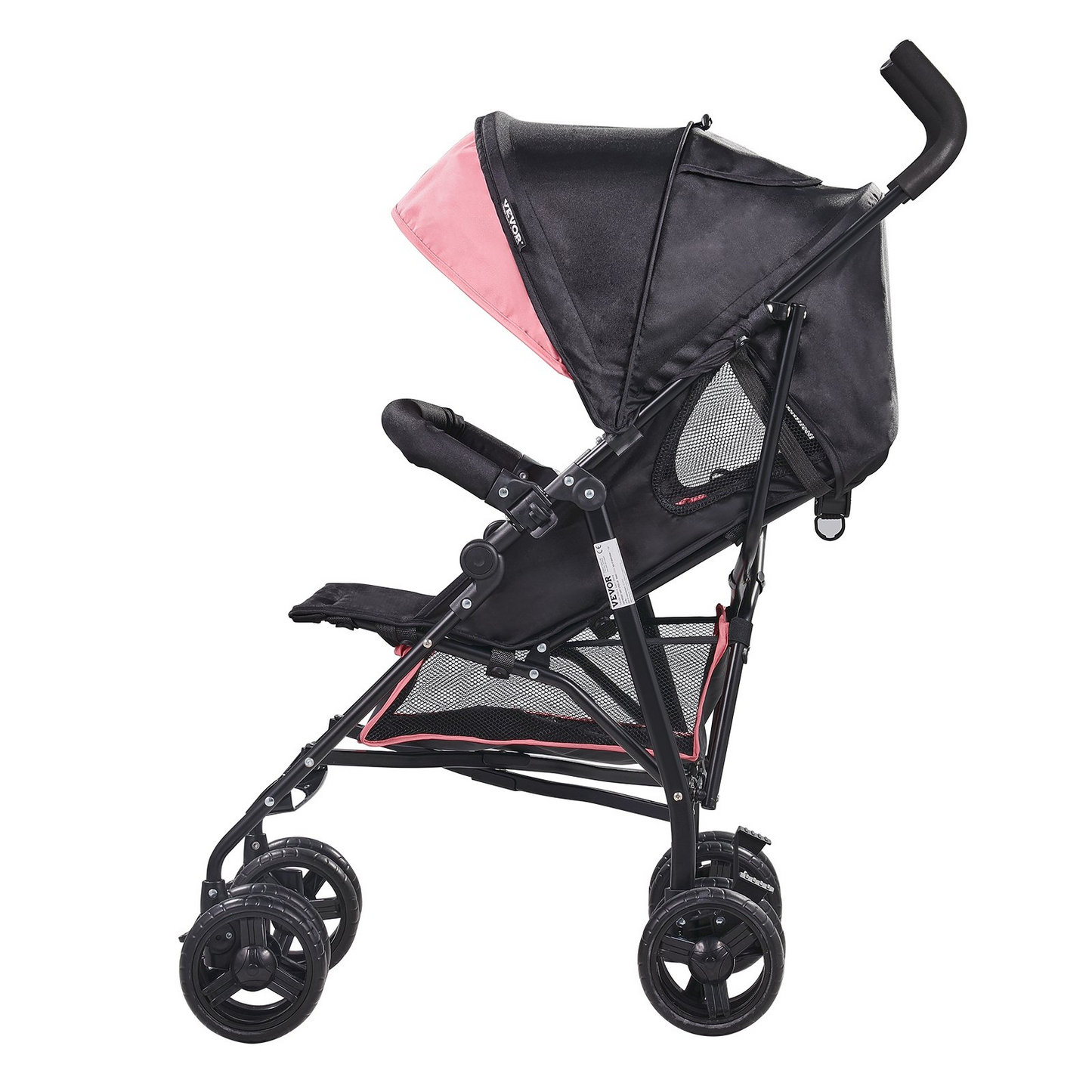 VEVOR Lightweight Stroller Compact Easy Fold Adjustable Backrest Black/Pink