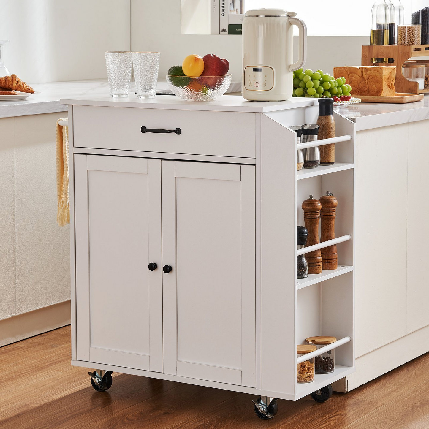 VEVOR Kitchen Island Cart Rolling Storage Cabinet on Wheel with Charging Station