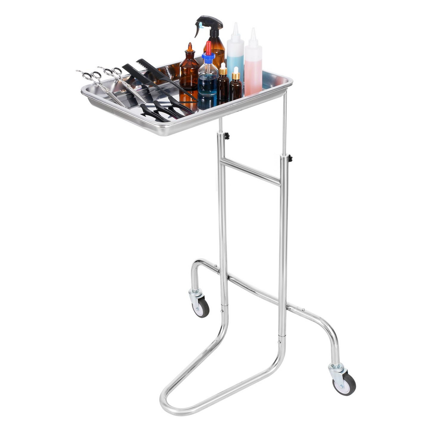 VEVOR Stainless Steel Lab Cart with Single Tray & 2 Silent Wheels for Lab Clinic