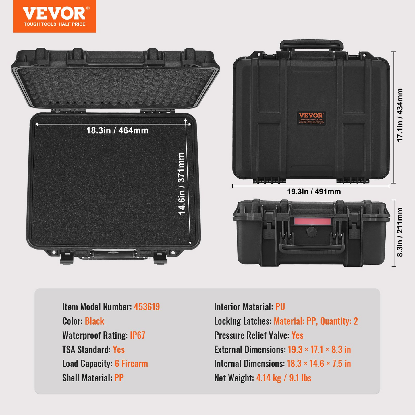 VEVOR Hard Pistol Cases with Pre-cut PU Foam Lockable Pistol Case for 6 Pistol