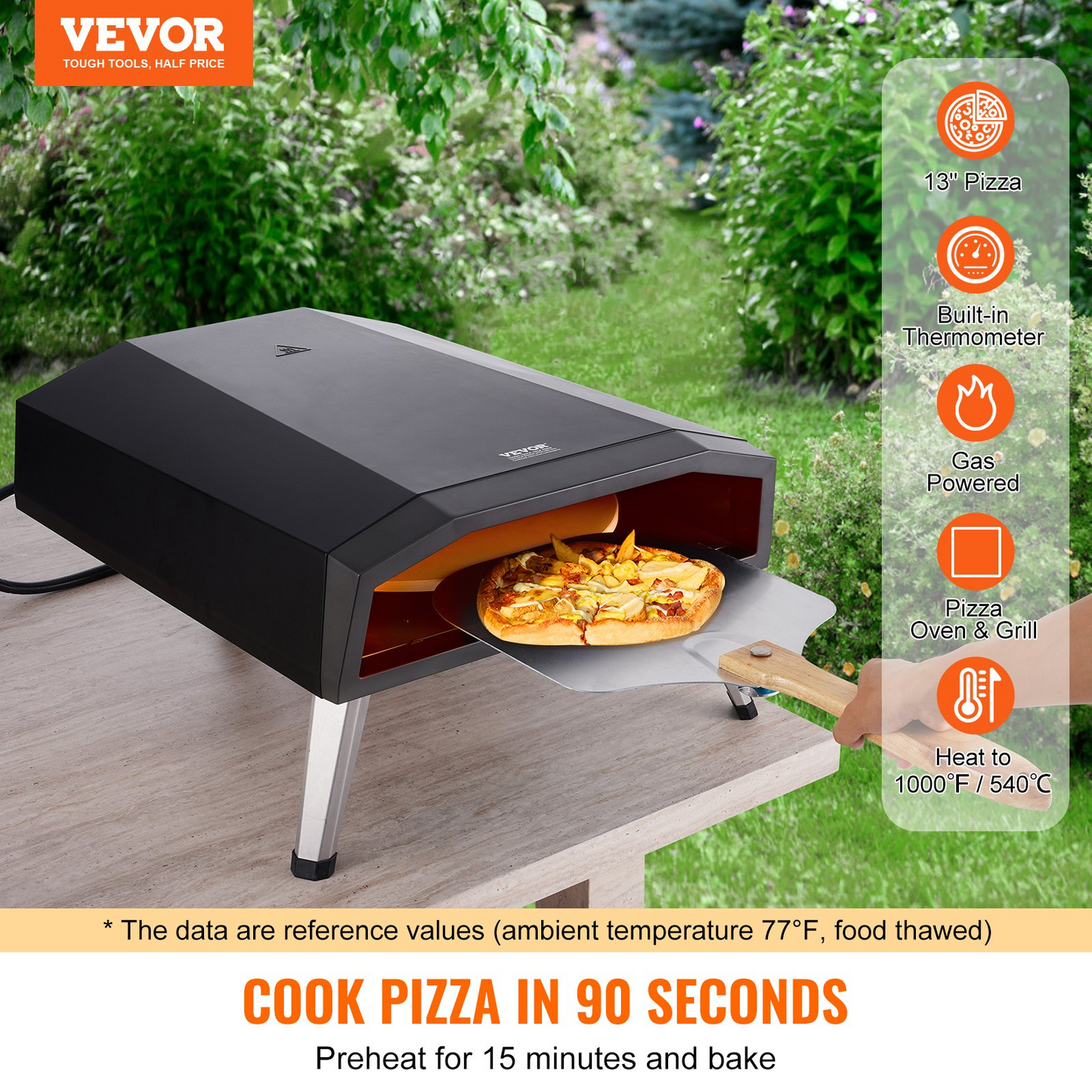 VEVOR 13" Outdoor Pizza Oven Portable Gas Oven Iron Spray Foldable for Camping