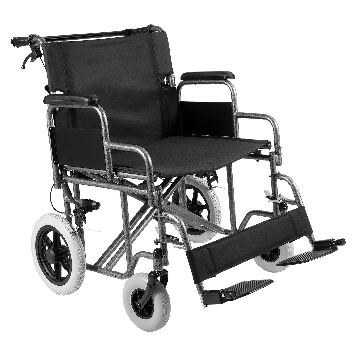 VEVOR Wheelchair Steel Transport Chair Foldable Wheelchair 24-In W Seat 300lbs