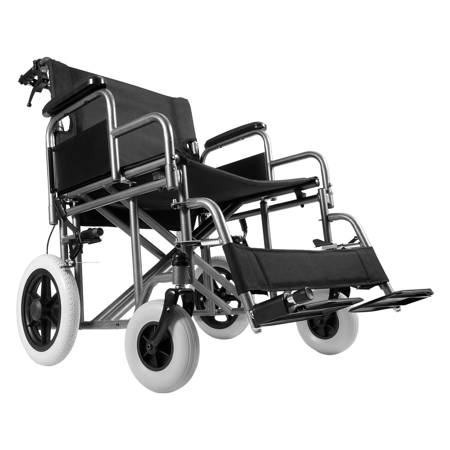 VEVOR Wheelchair Steel Transport Chair Foldable Wheelchair 24-In W Seat 300lbs