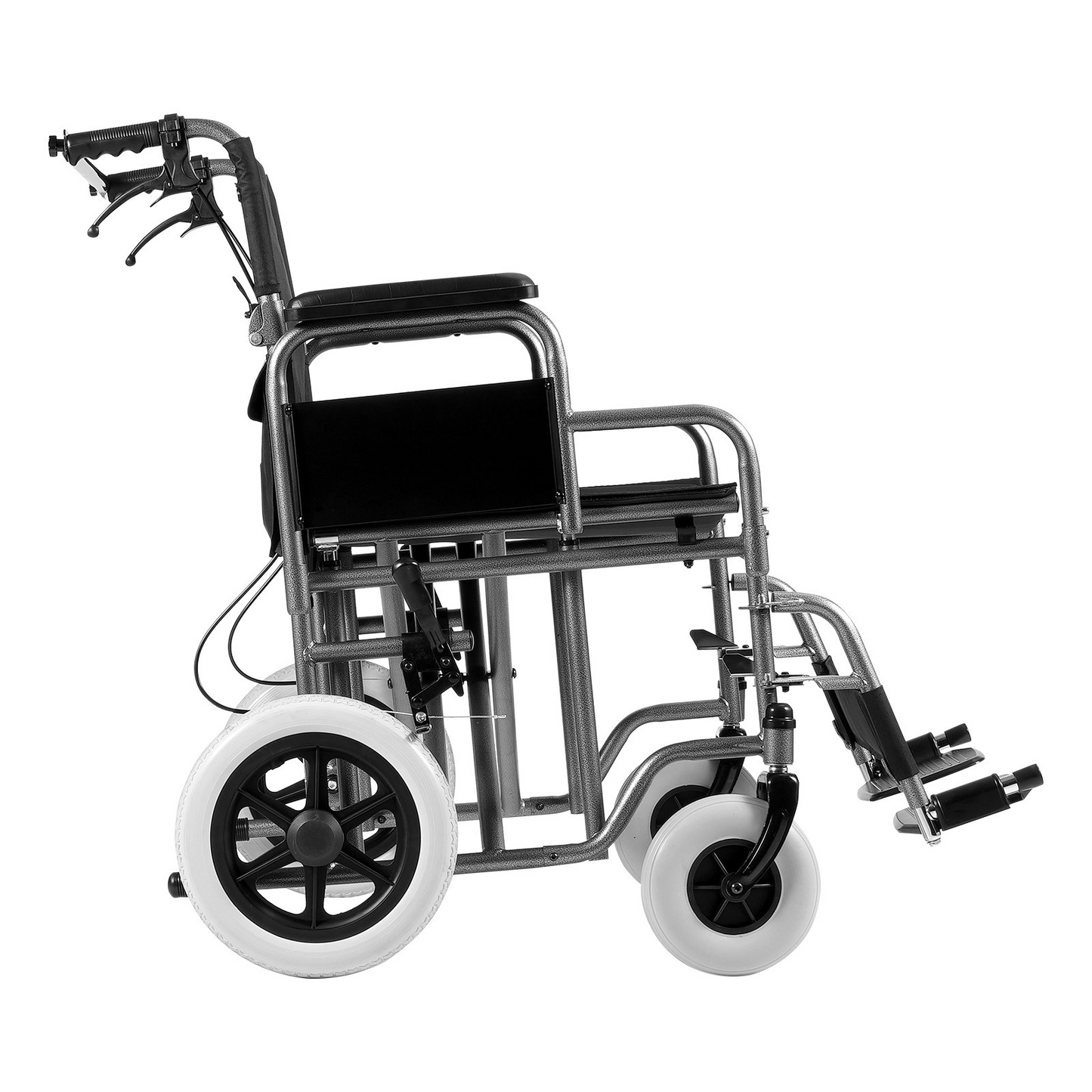 VEVOR Wheelchair Steel Transport Chair Foldable Wheelchair 24-In W Seat 300lbs