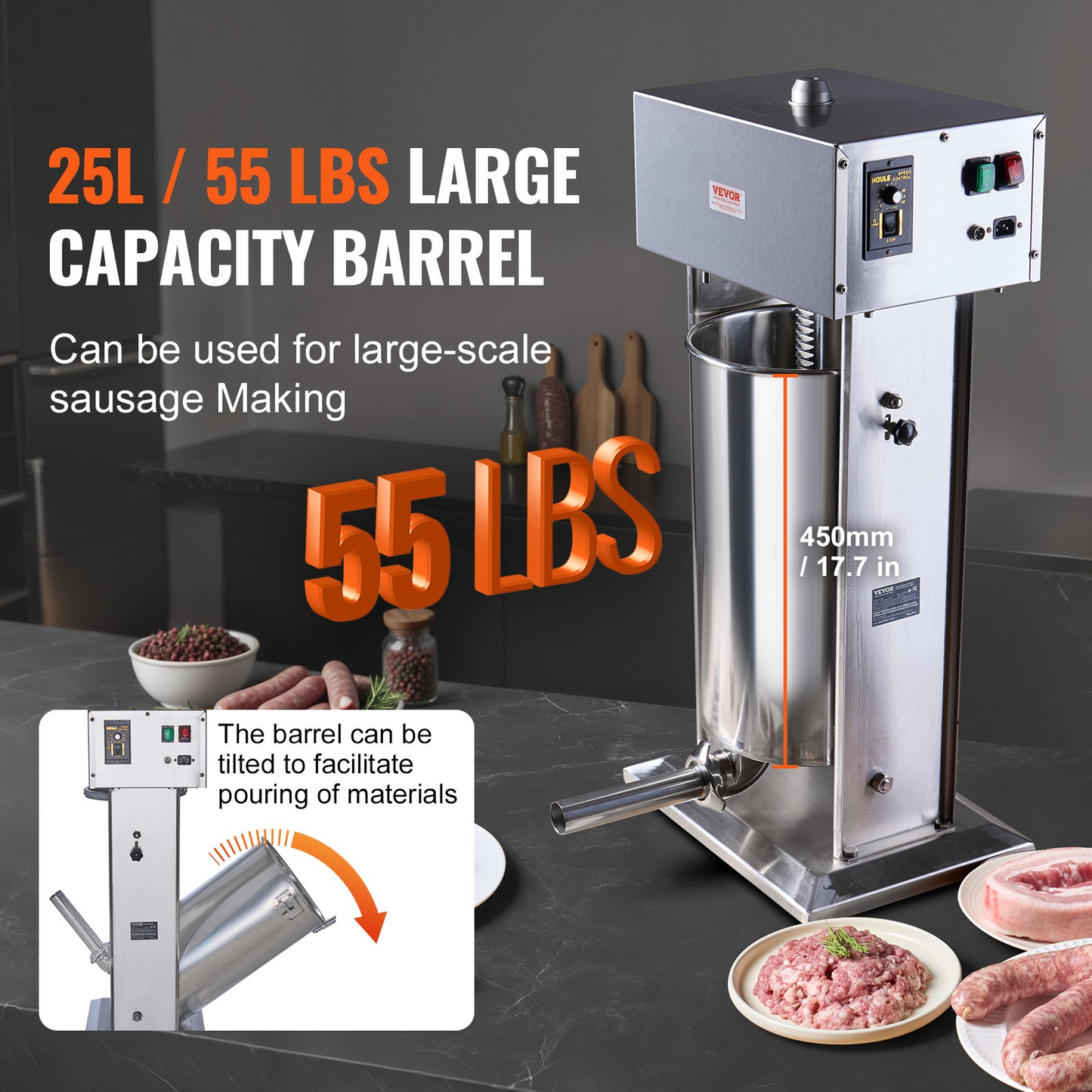 VEVOR Electric Sausage Stuffer 25 L Vertical Meat Stuffer 304 Stainless Steel