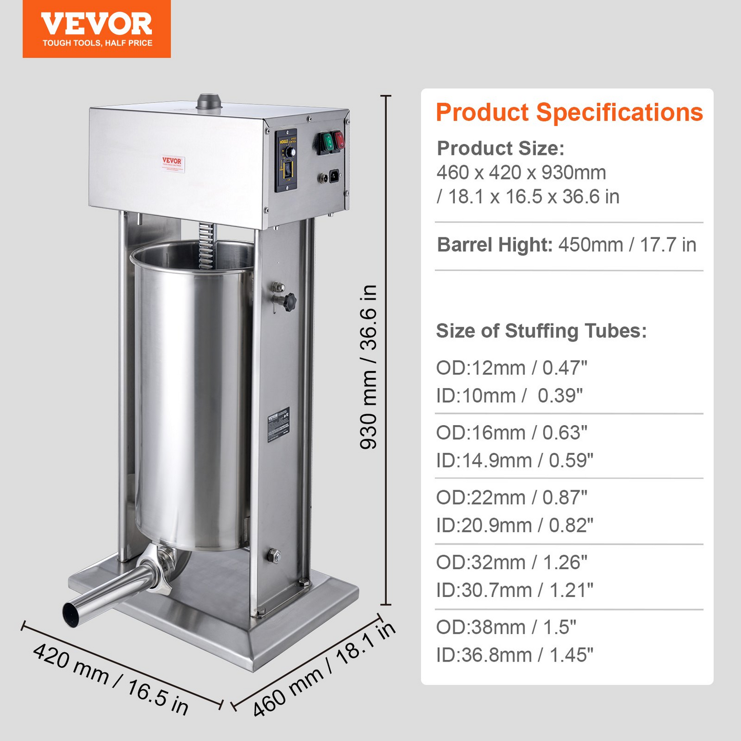 VEVOR Electric Sausage Stuffer 25 L Vertical Meat Stuffer 304 Stainless Steel