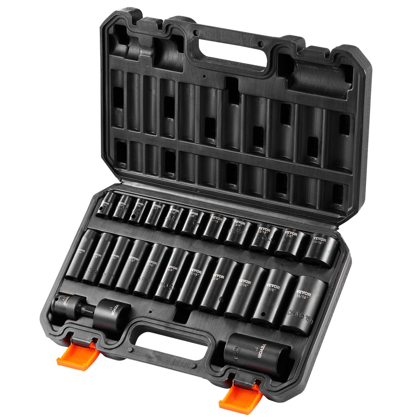 VEVOR Impact Sockets Set 25pcs 6-Point 3/8in Drive Bit Ratchet Tool Kit Case