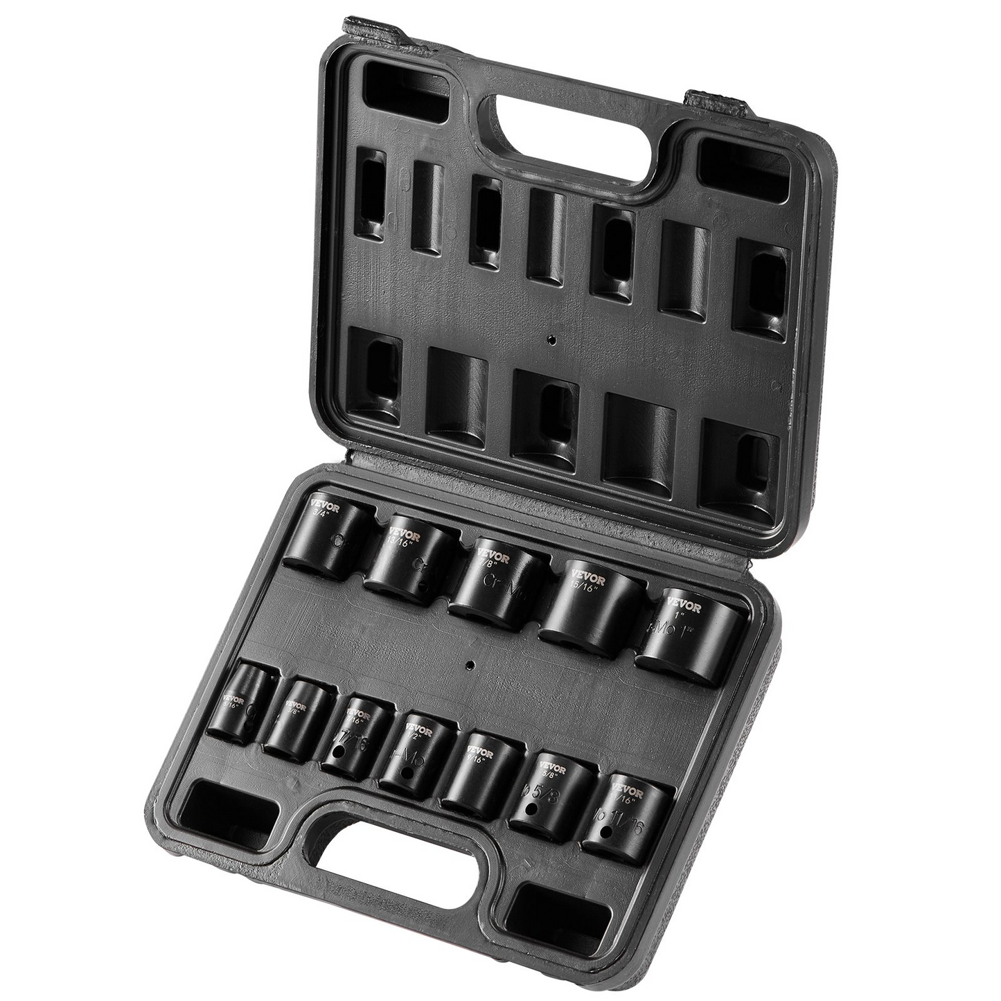 VEVOR Impact Sockets Set 12pcs 6-Point 3/8in Drive Bit Ratchet Tool Kit Case