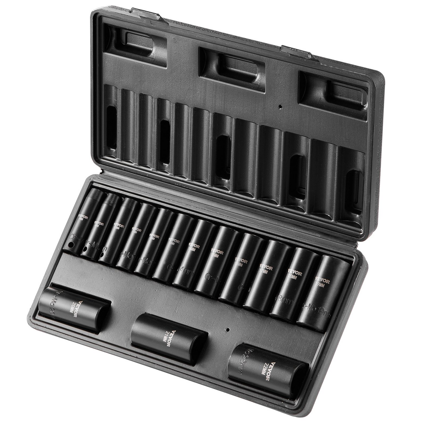 VEVOR Impact Sockets Set 15pcs 6-Point 3/8in Drive Bit Ratchet Tool Kit Case