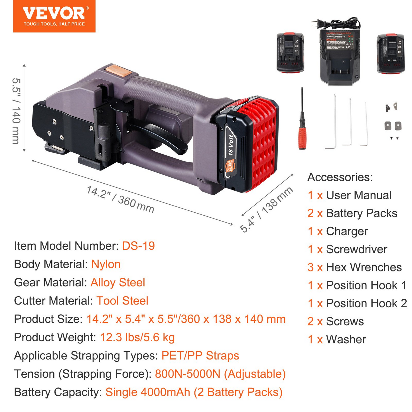 VEVOR Automatic Electric Strapping Machine Tool for PP/PET 0.39"-0.75" Straps