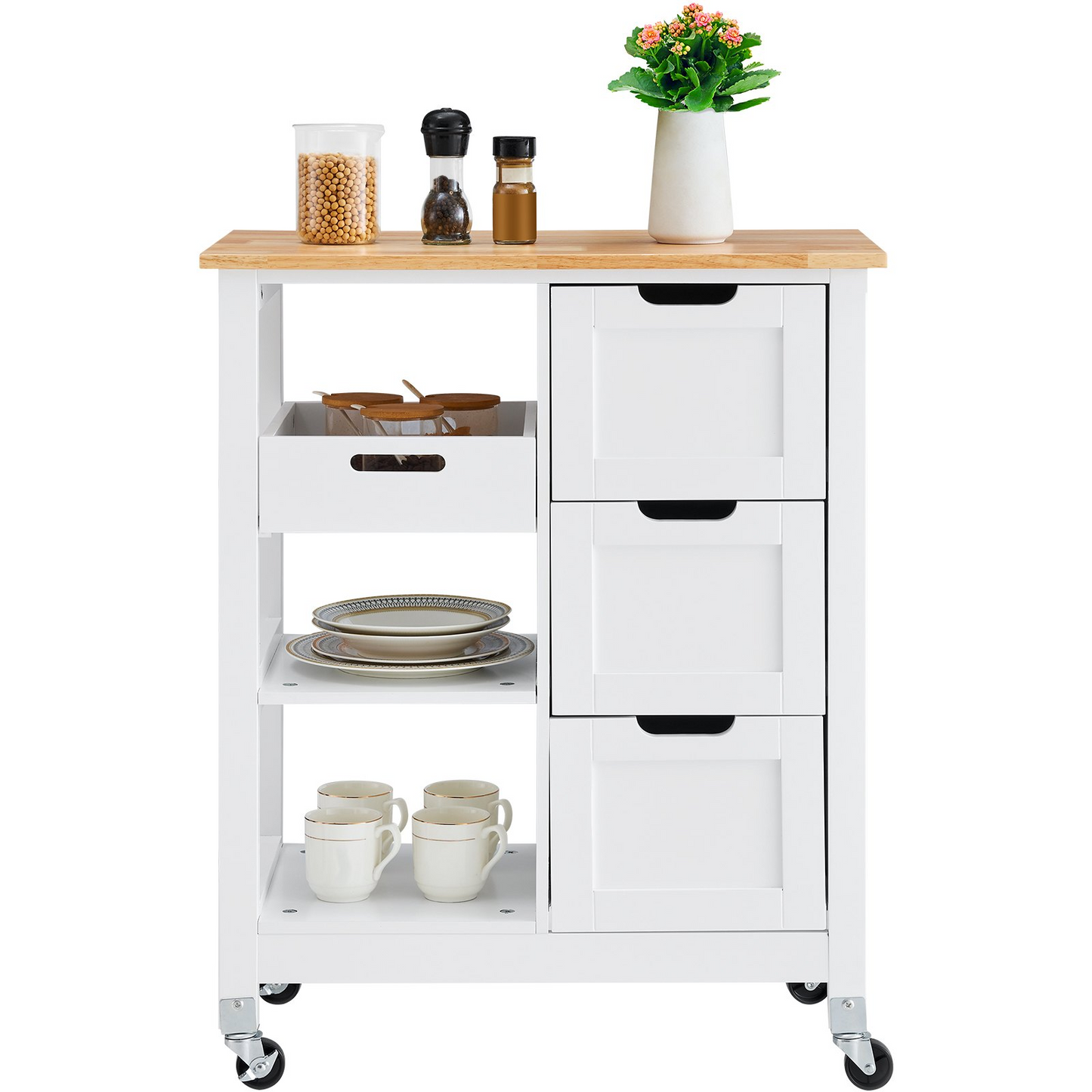 VEVOR Kitchen Island Cart Rolling Storage Cabinet on Wheel with Drawer & Shelves