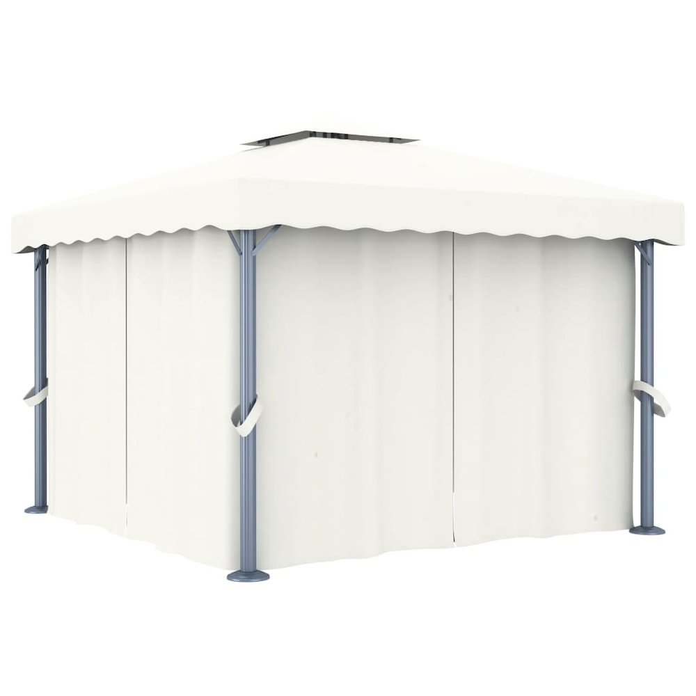 Gazebo with Curtain 9.8'x9.8' Cream White Aluminum