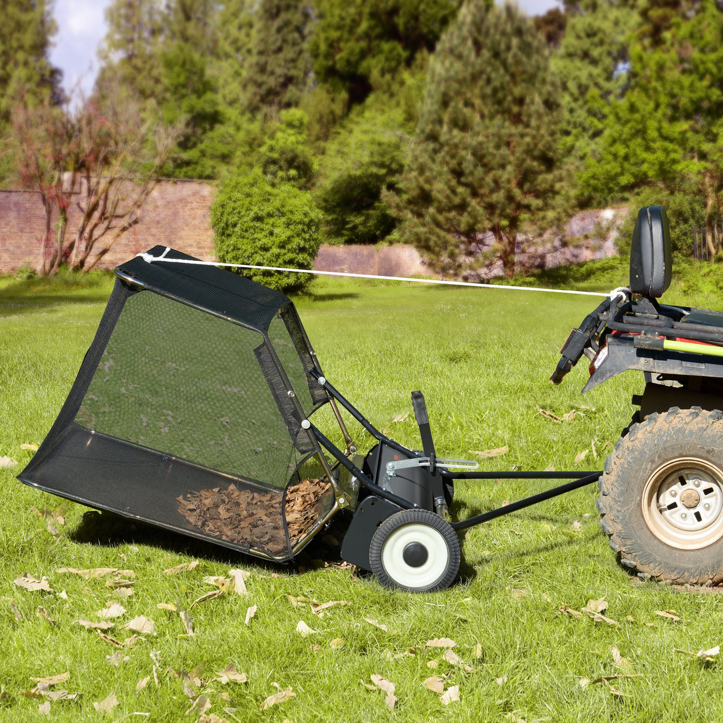 VEVOR Tow-Behind Lawn Sweeper 42-inch Leaf Yard Collector 12 cu.ft. Adjustable