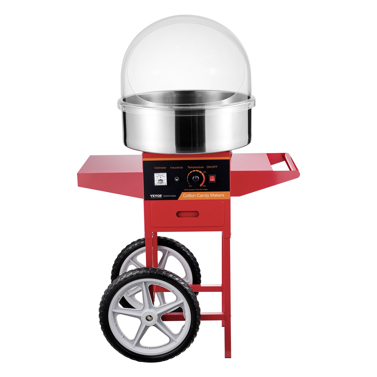 VEVOR Electric Cotton Candy Machine with Cart, 1000W Commercial Candy Floss Maker with Cover, Stainless Steel Bowl, Sugar Scoop and Drawer, Perfect for Home, Kids Birthday, Family Party, Red