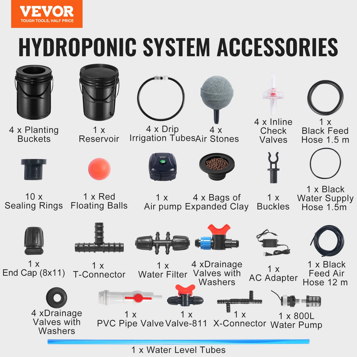 VEVOR RDWC Hydroponics System Recirculating Deep Water Culture 4 Buckets 5 Gal