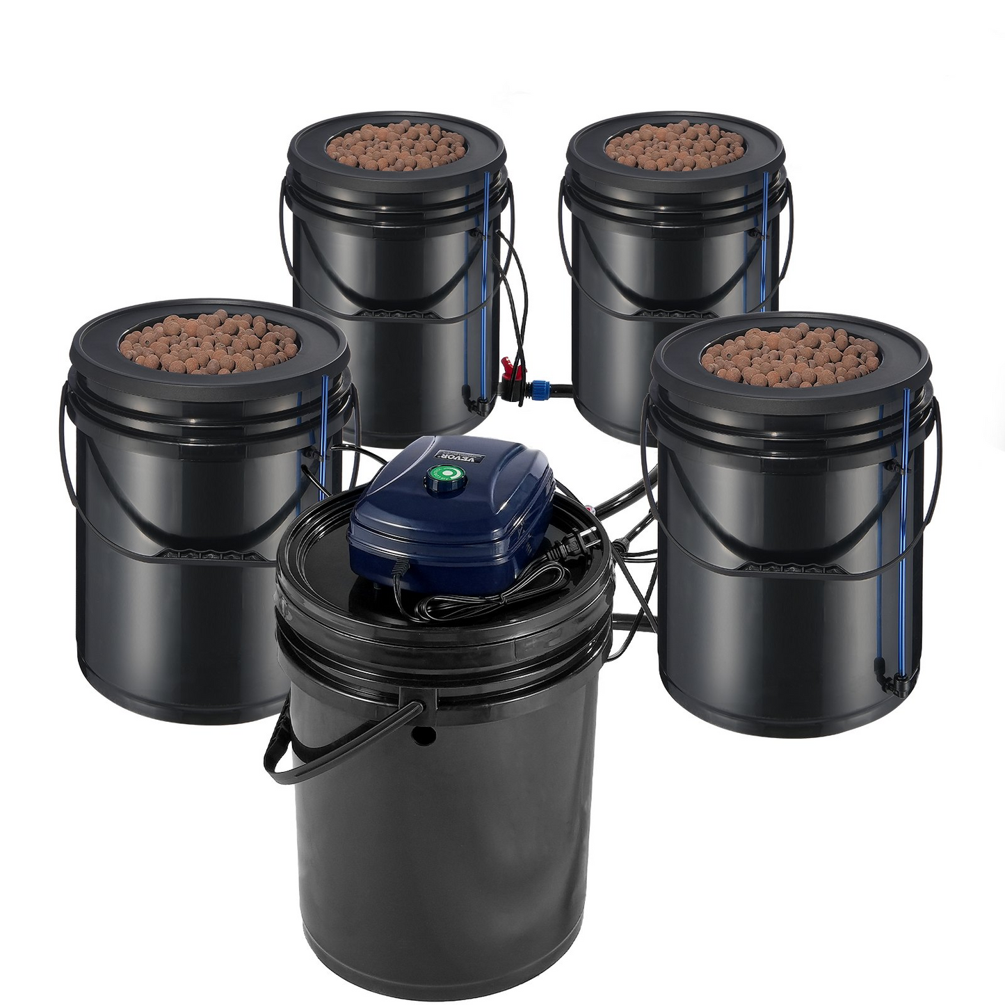 VEVOR RDWC Hydroponics System Recirculating Deep Water Culture 4 Buckets 5 Gal