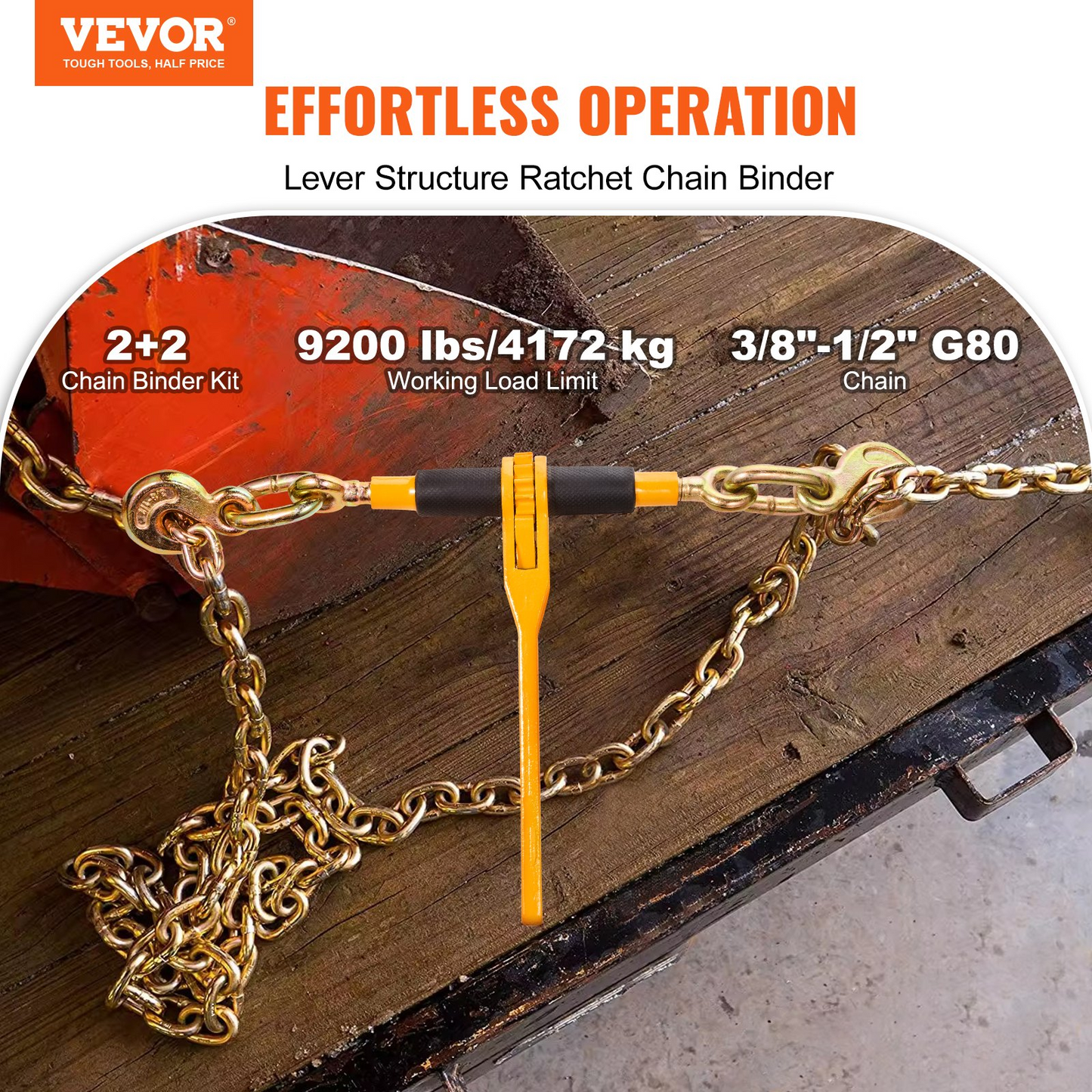 VEVOR Chain and Binder Kit 3/8"-1/2" Ratchet Load Binder 3/8" x 10' Chain 2 Pack