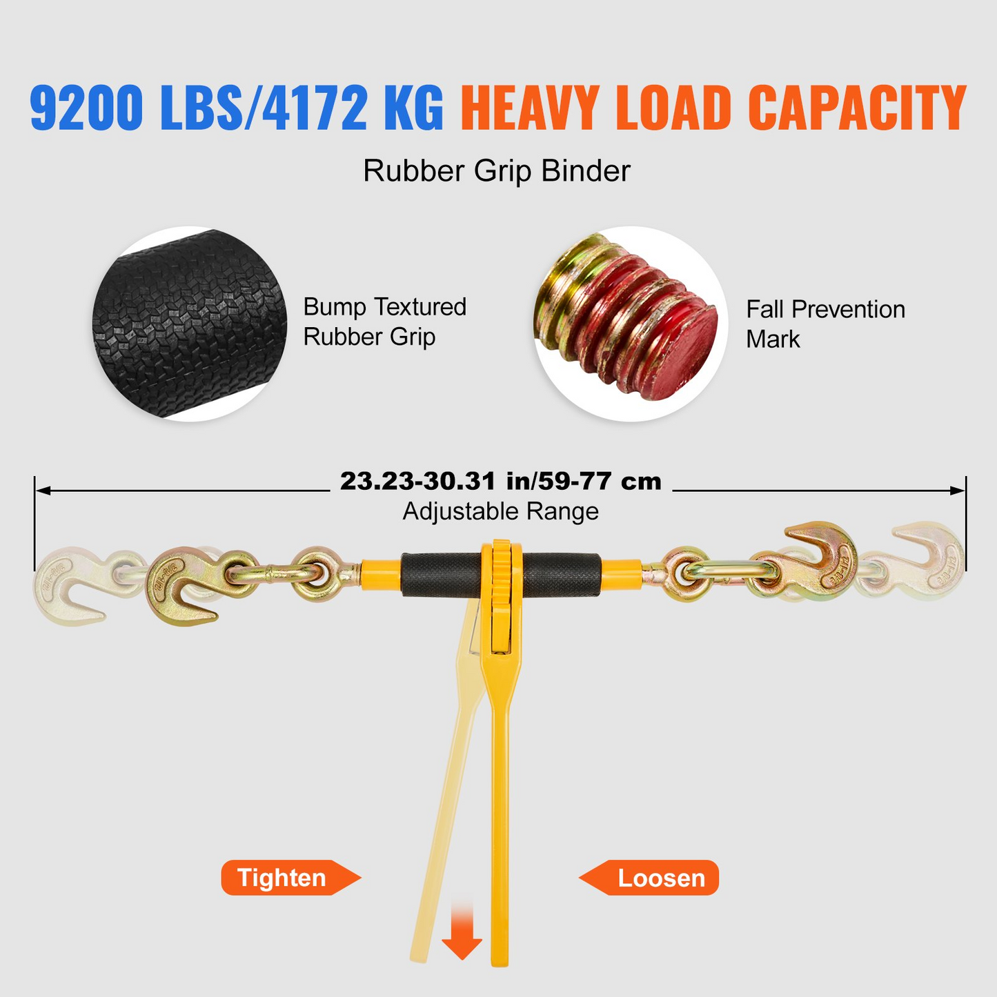 VEVOR Chain and Binder Kit 3/8"-1/2" Ratchet Load Binder 3/8" x 10' Chain 2 Pack