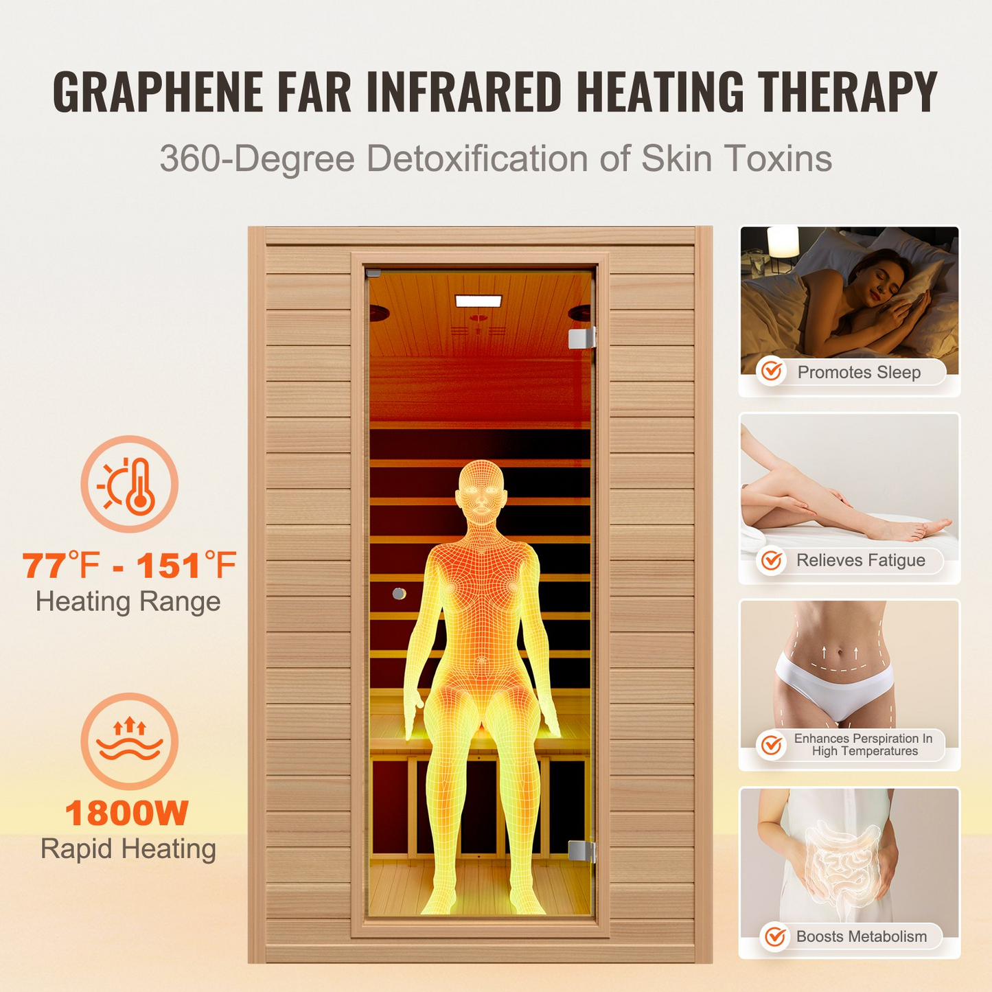 VEVOR Far Infrared Wooden Sauna, Room Home Sauna Spa for 2 Person 1800W