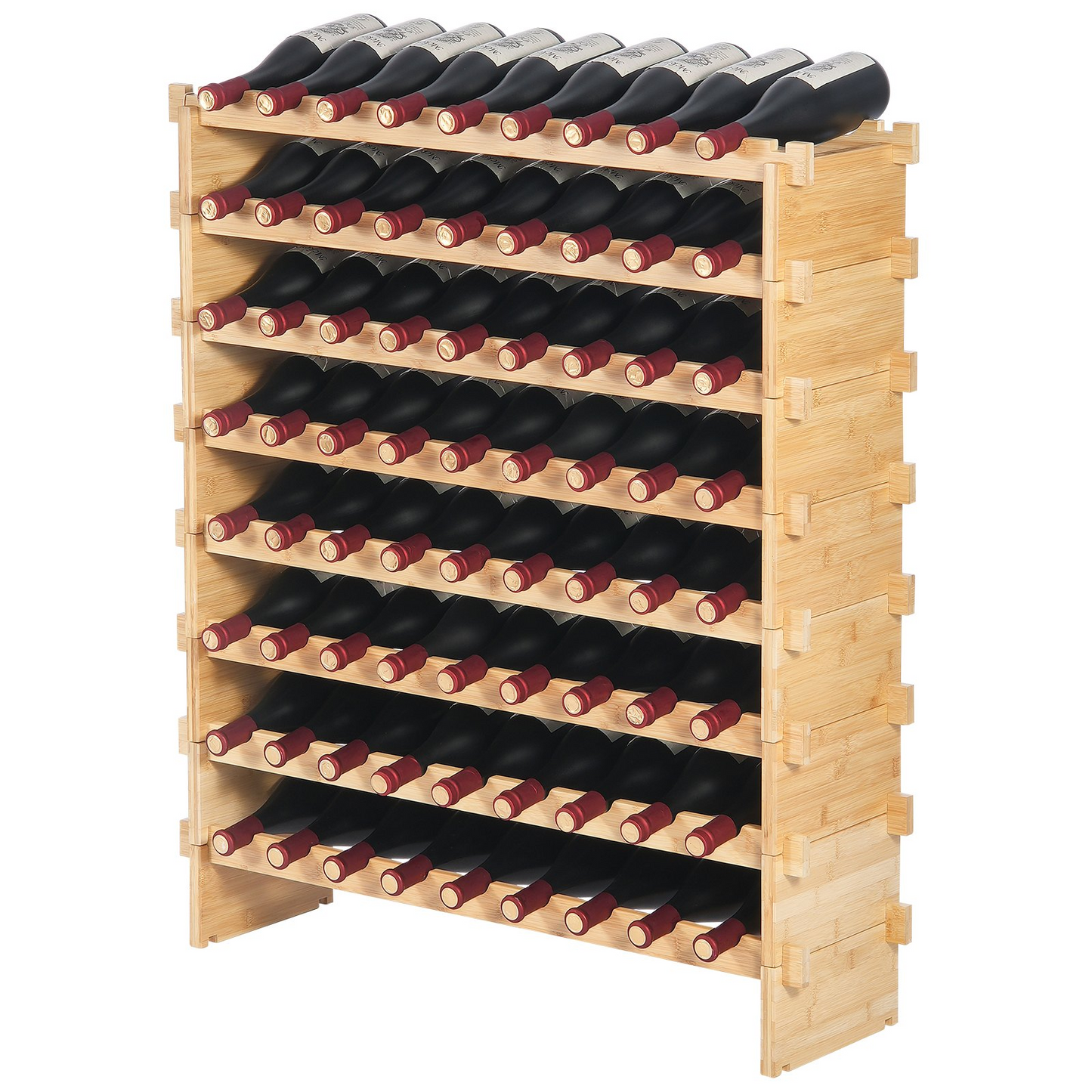 VEVOR 72 Bottle Upgrade Modular Wine Rack Bamboo Wood Display Shelf 8-Tier