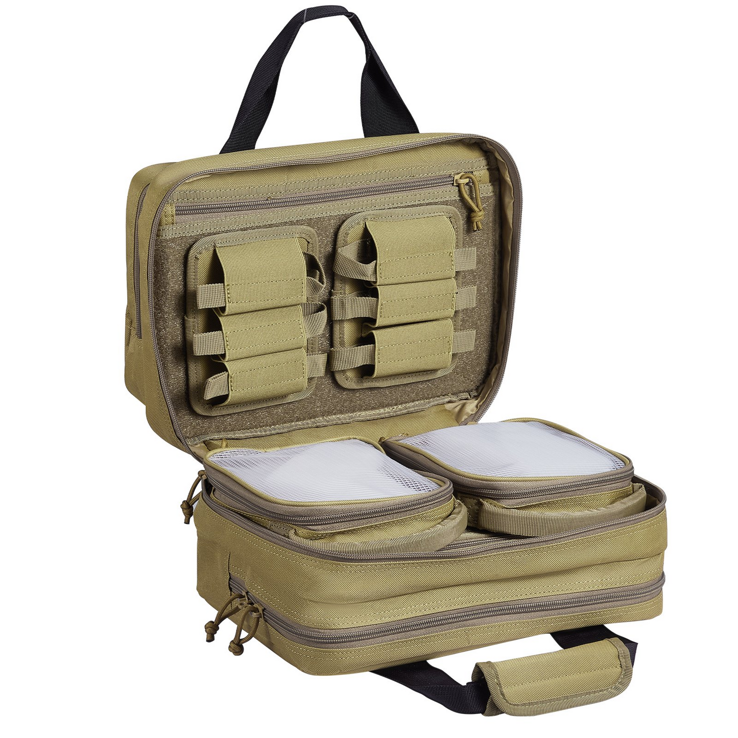 VEVOR Range Bag for 2 Pistols Tactical Gun Bag 2 Built-in Pistol Bags Brown，Range Bag for Handguns Gun Case Bag with Lockable Zipper for Shooting Range Outdoor Hunting