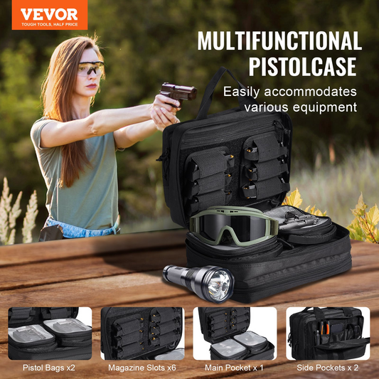 VEVOR Tactical Pistol Backpack with 2 Pistol Cases, Gun Range Backpack with 6x Magazine Slots for Shooting and Hunting