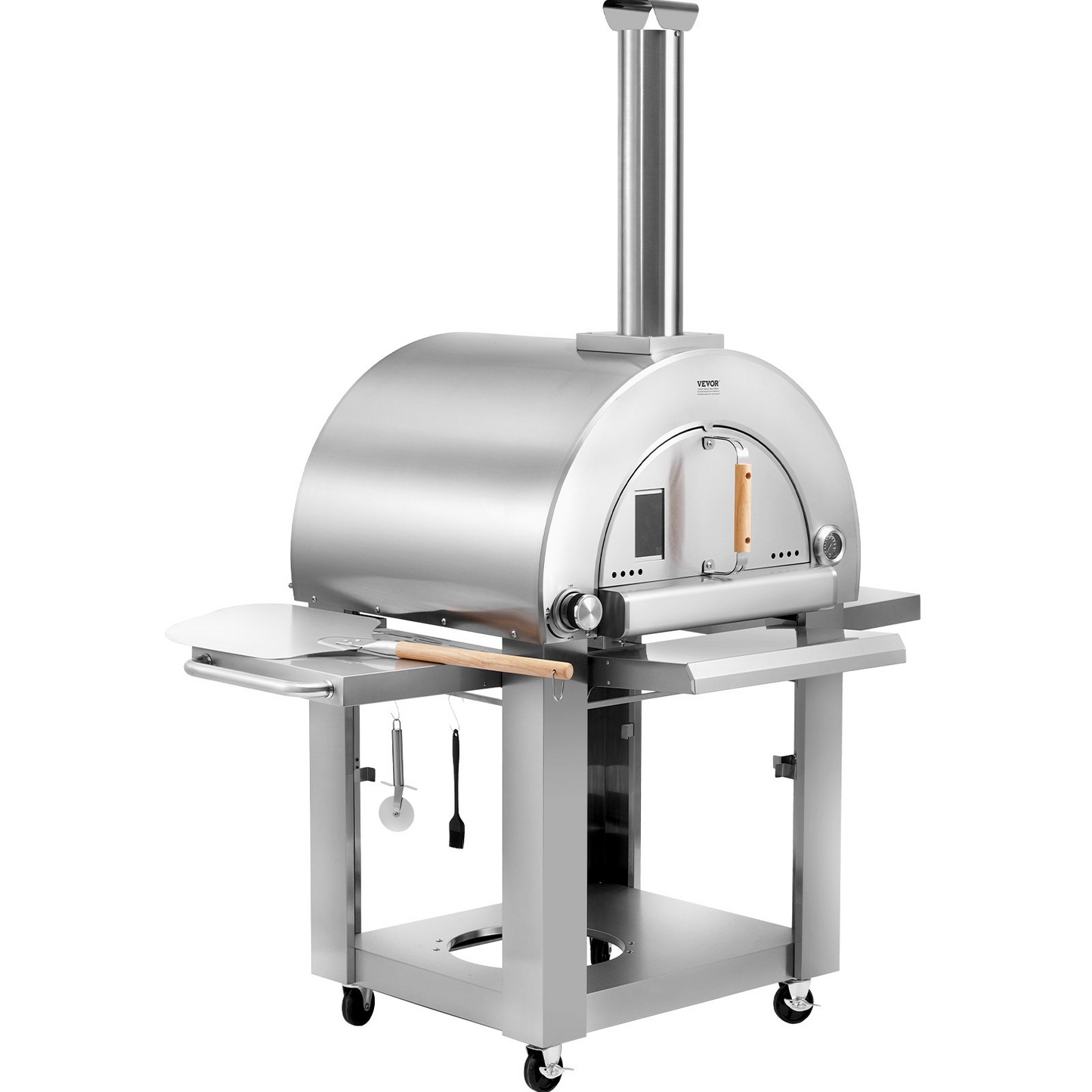 VEVOR 22" Outdoor Pizza Oven Portable Pellet/Gas Oven with Casters for Camping