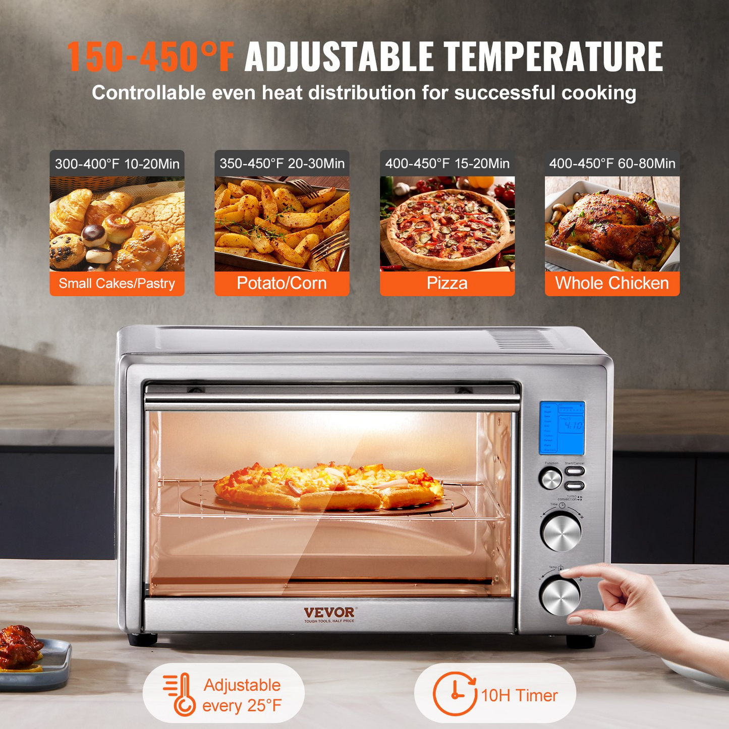 VEVOR Countertop Convection Oven 28L Toaster Baker 10-IN-1 1800W for Home Use