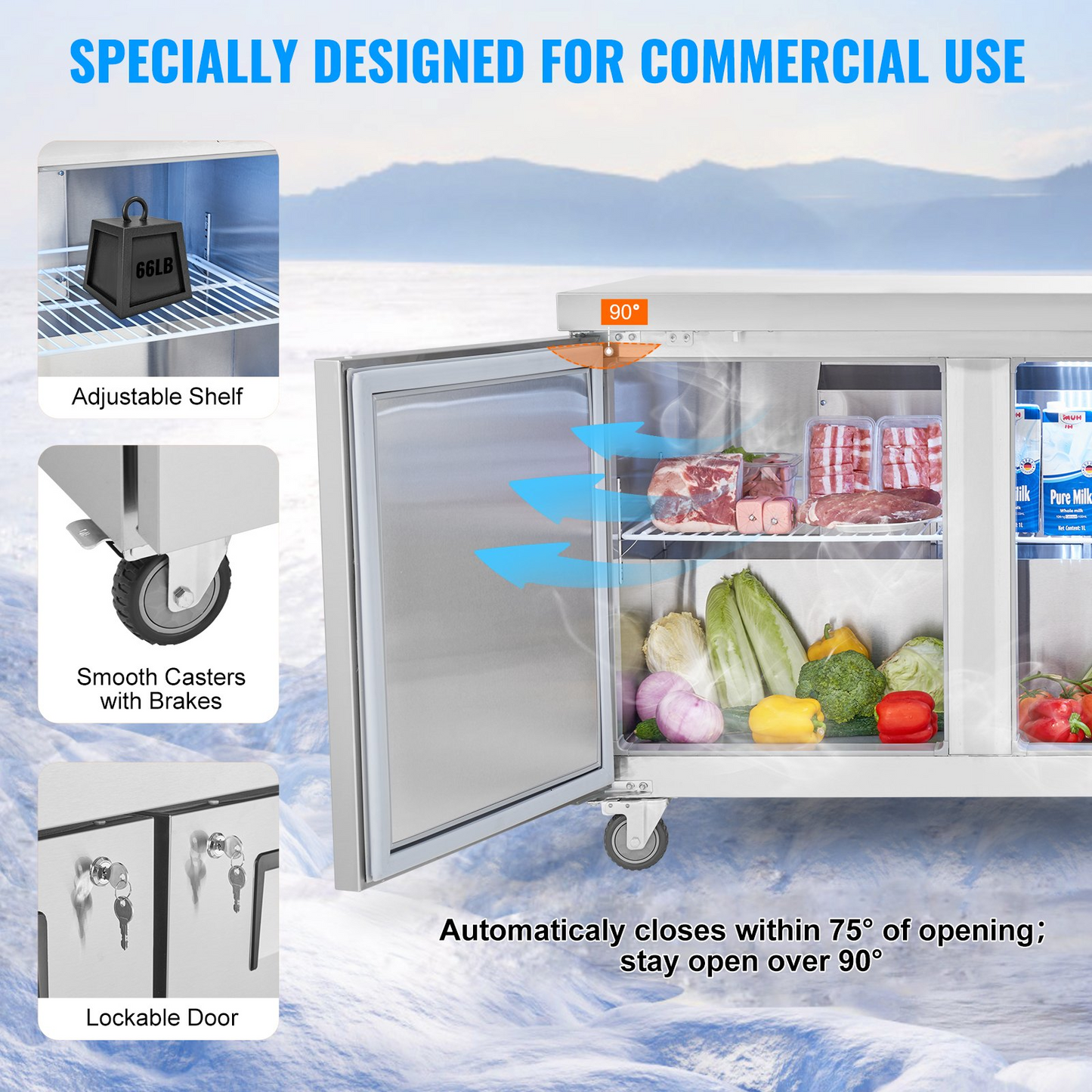 VEVOR 72" Commercial Refrigerator Sandwich & Salad Prep Table 20 Cu. Ft Fridge