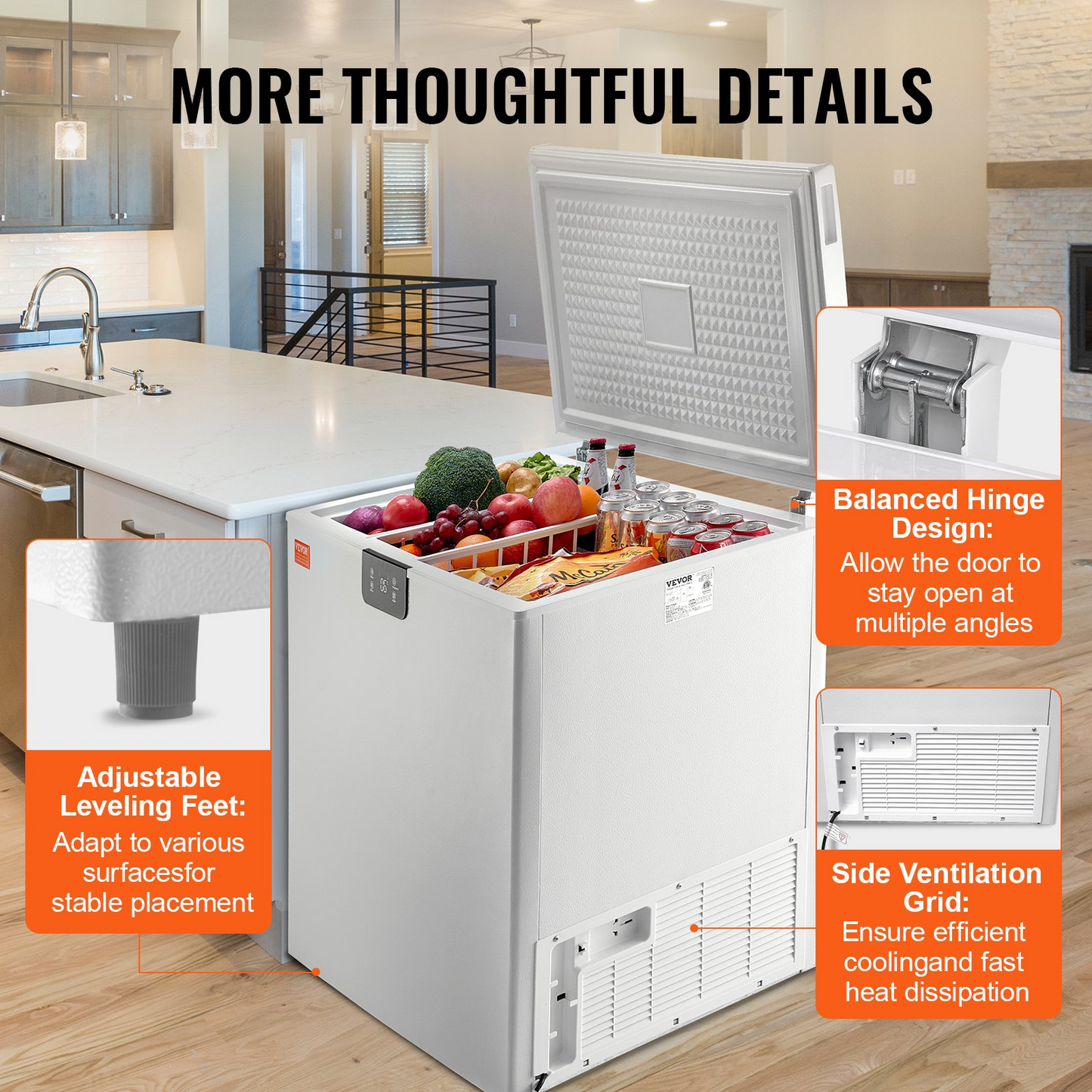 VEVOR Chest Freezer, 7 Cu.ft / 198 L Compact Deep Freezer, Free Standing Top Open Door Compact Freezers with 2 Removable Baskets & Adjustable Thermostat, Energy Saving & Low Noise, White