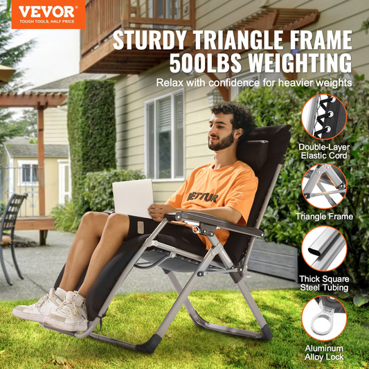 VEVOR Zero Gravity Chair 26" Zero Gravity Recliner Lounge Chair Indoor & Outdoor