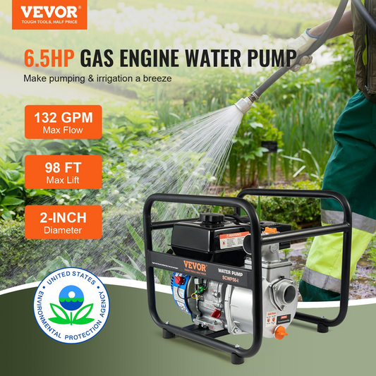 VEVOR Gasoline Engine Water Pump Gas Powered Transfer Pump 2 in 6.5HP 4-Stroke