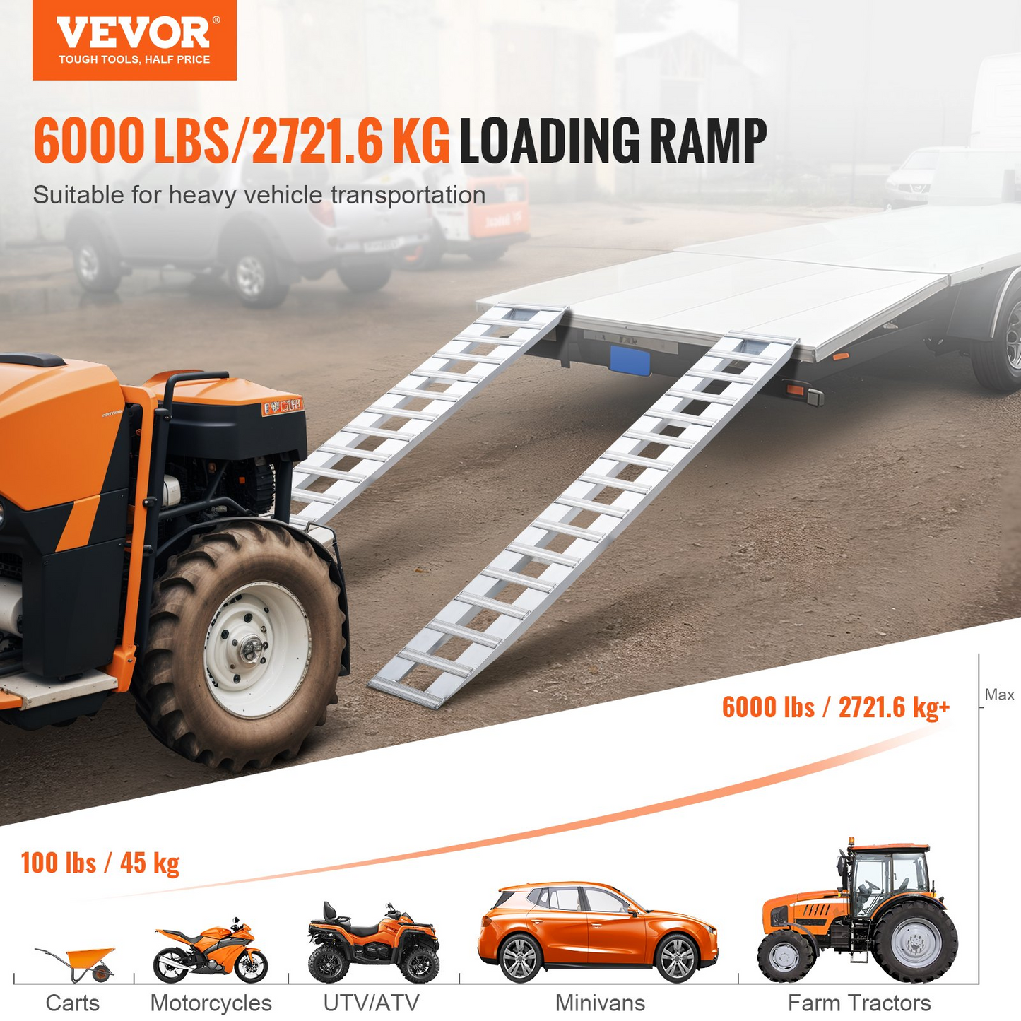 VEVOR 94" x 15" Aluminum Ramps 6000 LBS Capacity Loading Ramps 2PCS