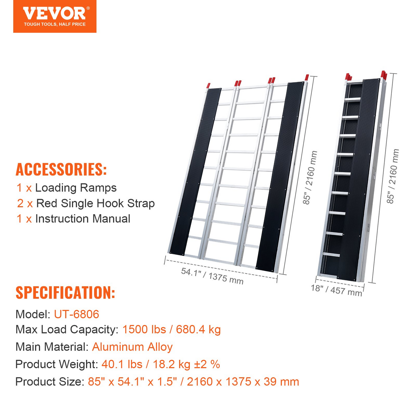 VEVOR 85" x 54" Extra Wide Aluminum Foldable Ramp 1500LBS Capacity Loading Ramp