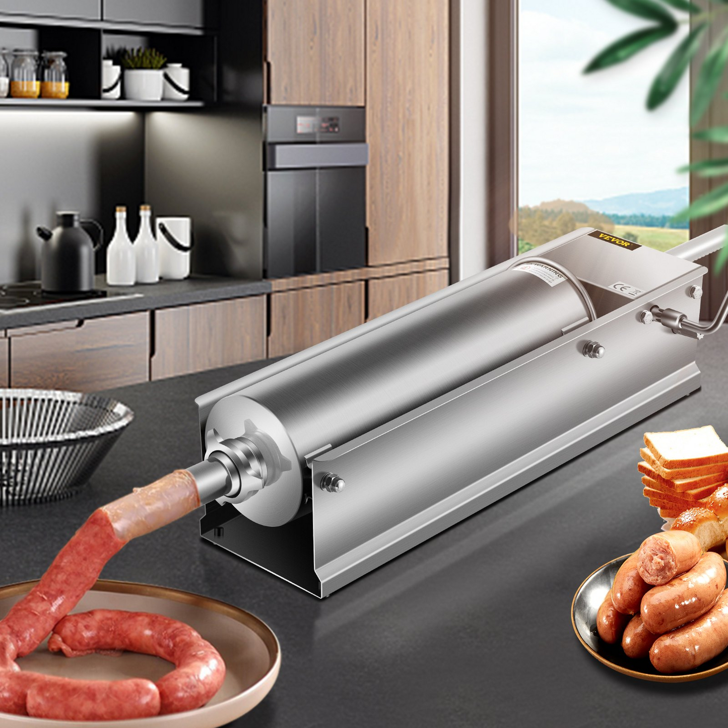 VEVOR Horizontal Sausage Stuffer 7L/15Lbs Manual Sausage Maker With 5 Filling Nozzles Sausage Stuffing Machine For Home & Commercial Use Stainless Steel