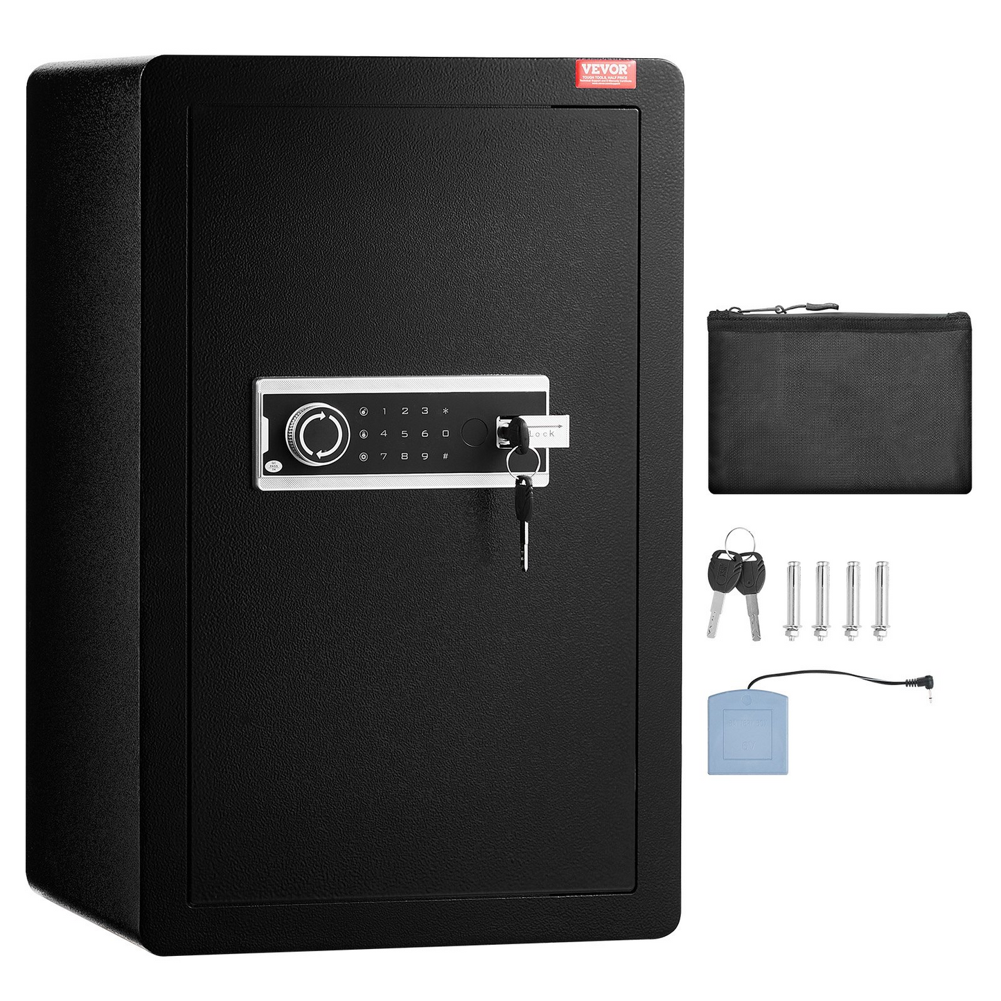 VEVOR Single Door 3.5 cu.ft Safe Box with Key Lock & Password LED Light Black