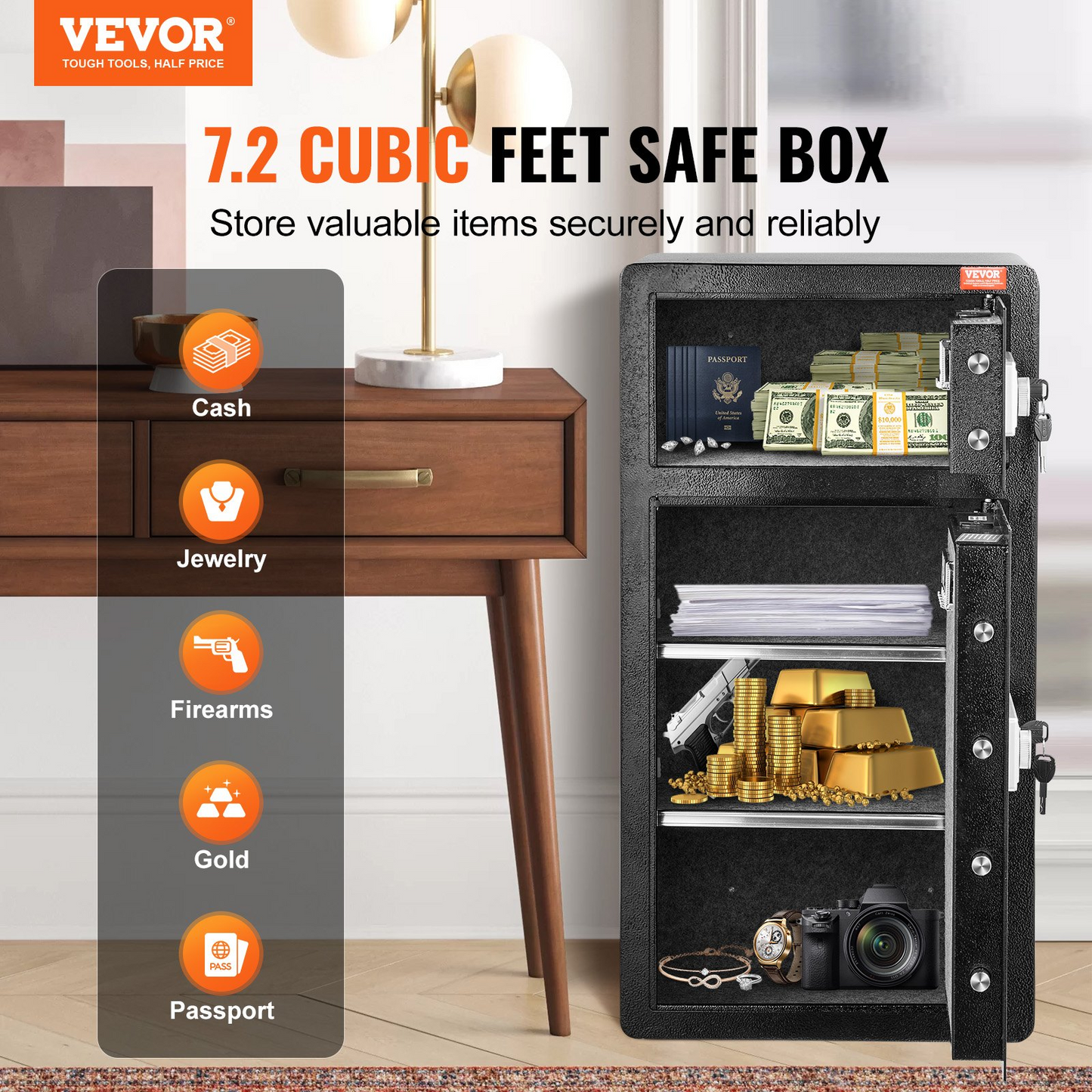 VEVOR Double Door 7.2 cu.ft Safe Box with Key Lock Password Cabinet Black